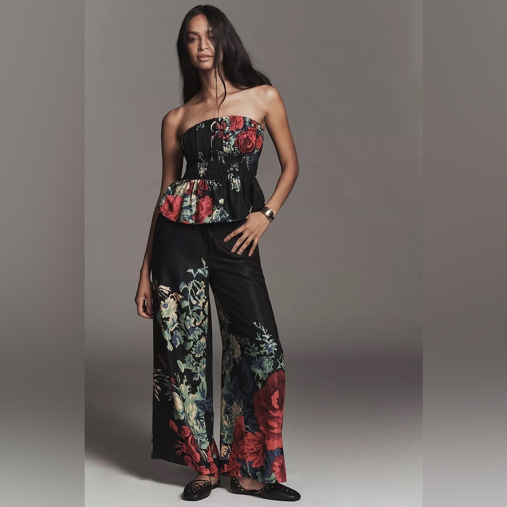 NWT! Anthropologie The Somerset Silky Printed Wide-Leg Pull-On Pants - Size XL 🧁